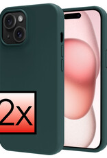 NoXx Hoes Geschikt voor iPhone 15 Hoesje Cover Siliconen Back Case Hoes - Donkergroen - 2x
