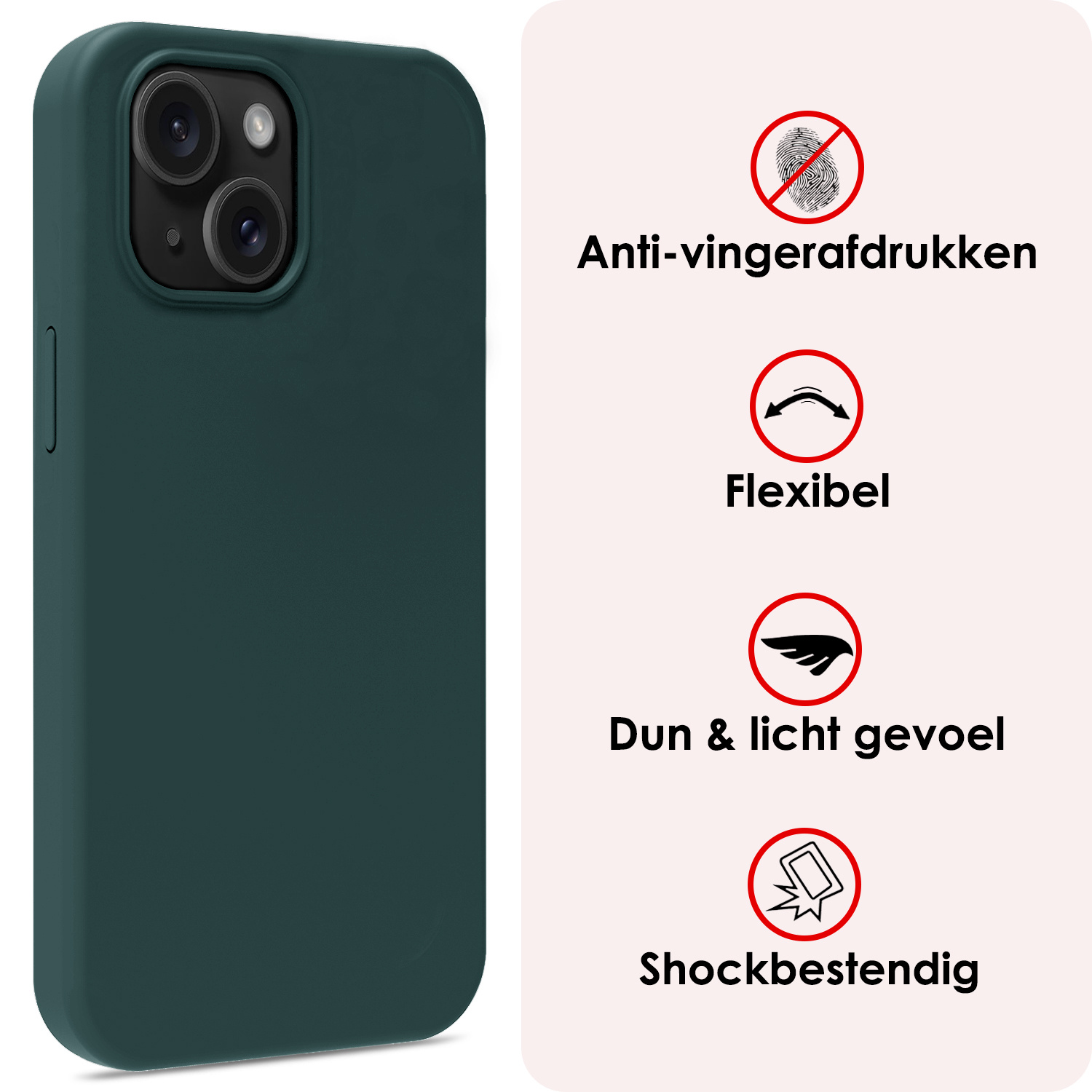 NoXx Hoes Geschikt voor iPhone 15 Hoesje Cover Siliconen Back Case Hoes - Donkergroen - 2x