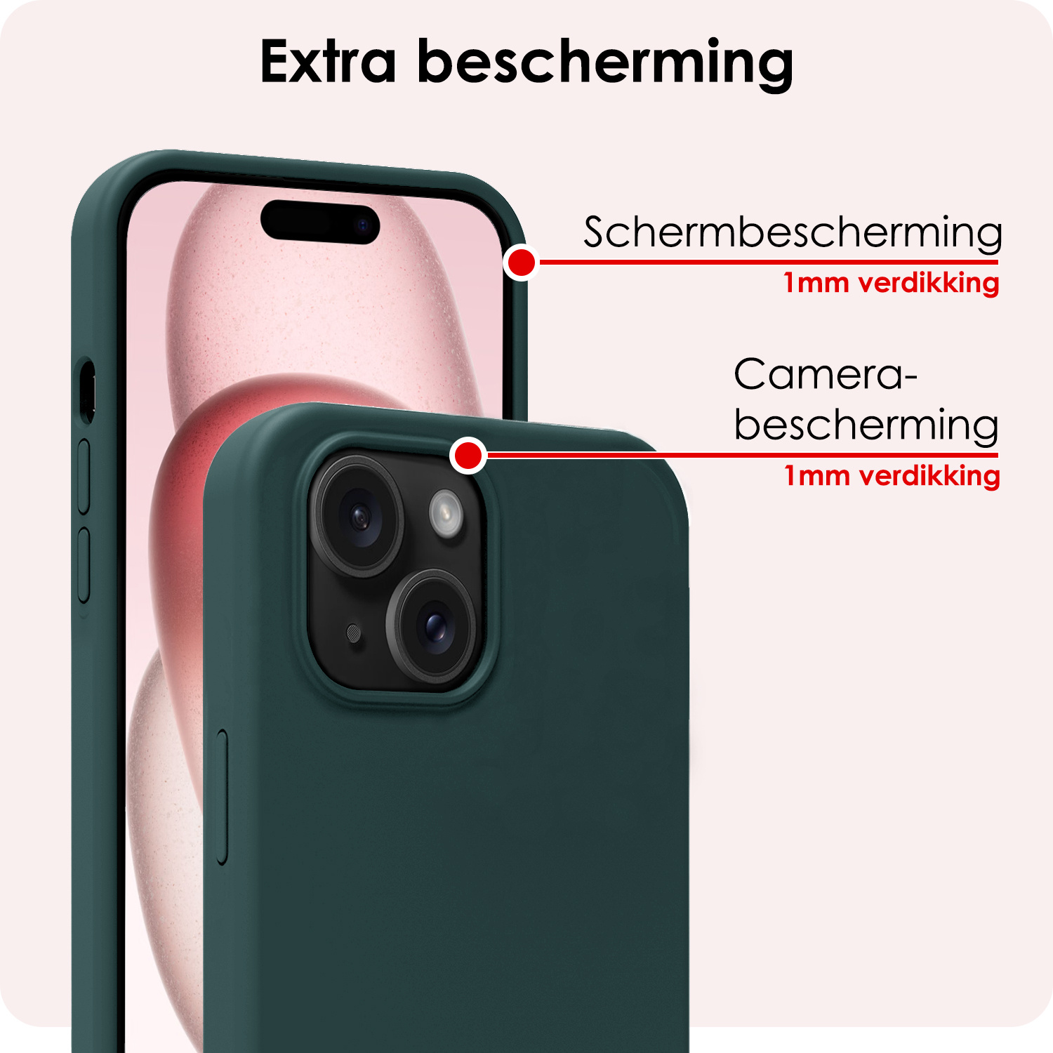 NoXx Hoes Geschikt voor iPhone 15 Hoesje Cover Siliconen Back Case Hoes - Donkergroen - 2x