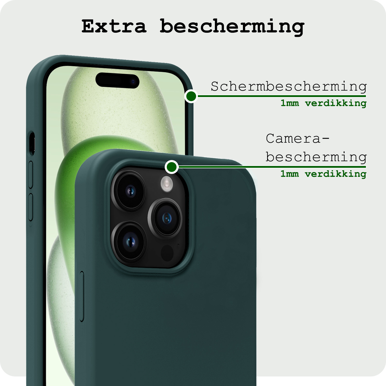 BASEY. Hoes Geschikt voor iPhone 15 Pro Max Hoesje Siliconen Back Cover Case Met 2x Screenprotector - Hoesje Geschikt voor iPhone 15 Pro Max Hoes Cover Hoesje - Donkergroen