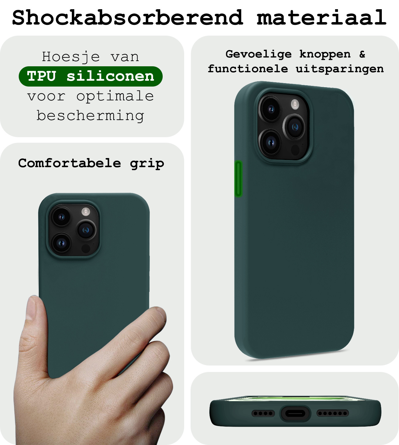 BASEY. Hoes Geschikt voor iPhone 15 Pro Max Hoesje Siliconen Back Cover Case Met Screenprotector - Hoesje Geschikt voor iPhone 15 Pro Max Hoes Cover Hoesje - Donkergroen