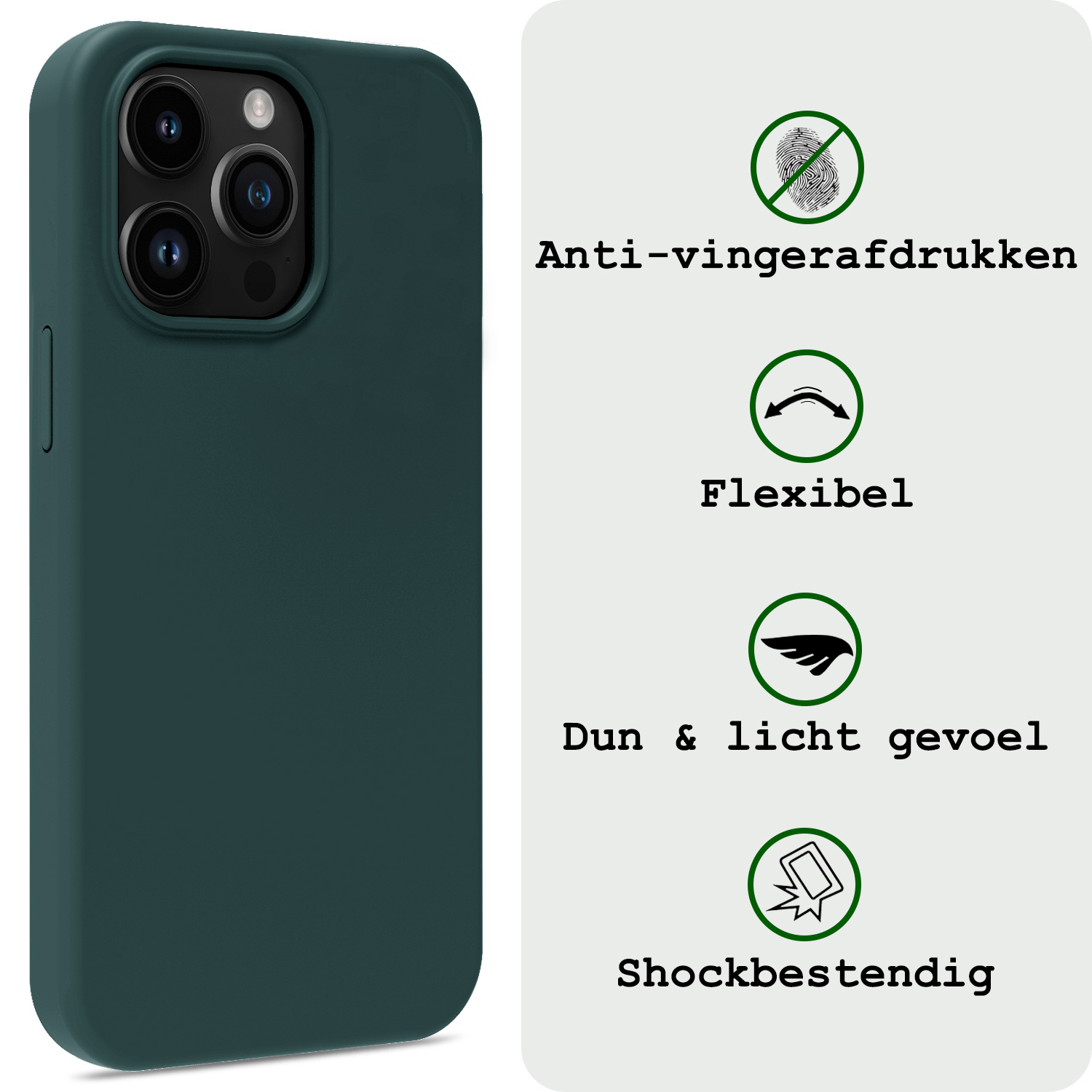 BASEY. Hoes Geschikt voor iPhone 15 Pro Max Hoesje Siliconen Back Cover Case - Hoesje Geschikt voor iPhone 15 Pro Max Hoes Cover Hoesje - Donkergroen - 2 Stuks