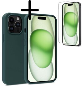 BASEY. BASEY. iPhone 15 Pro Hoesje Siliconen Met Screenprotector - Donkergroen