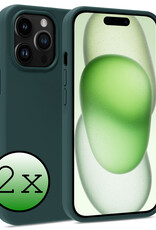 BASEY. Hoes Geschikt voor iPhone 15 Pro Hoesje Siliconen Back Cover Case - Hoesje Geschikt voor iPhone 15 Pro Hoes Cover Hoesje - Donkergroen - 2 Stuks