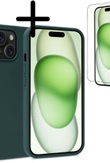 BASEY. Hoes Geschikt voor iPhone 15 Plus Hoesje Siliconen Back Cover Case Met Screenprotector - Hoesje Geschikt voor iPhone 15 Plus Hoes Cover Hoesje - Donkergroen