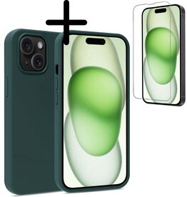 BASEY. BASEY. iPhone 15 Hoesje Siliconen Met Screenprotector - Donkergroen