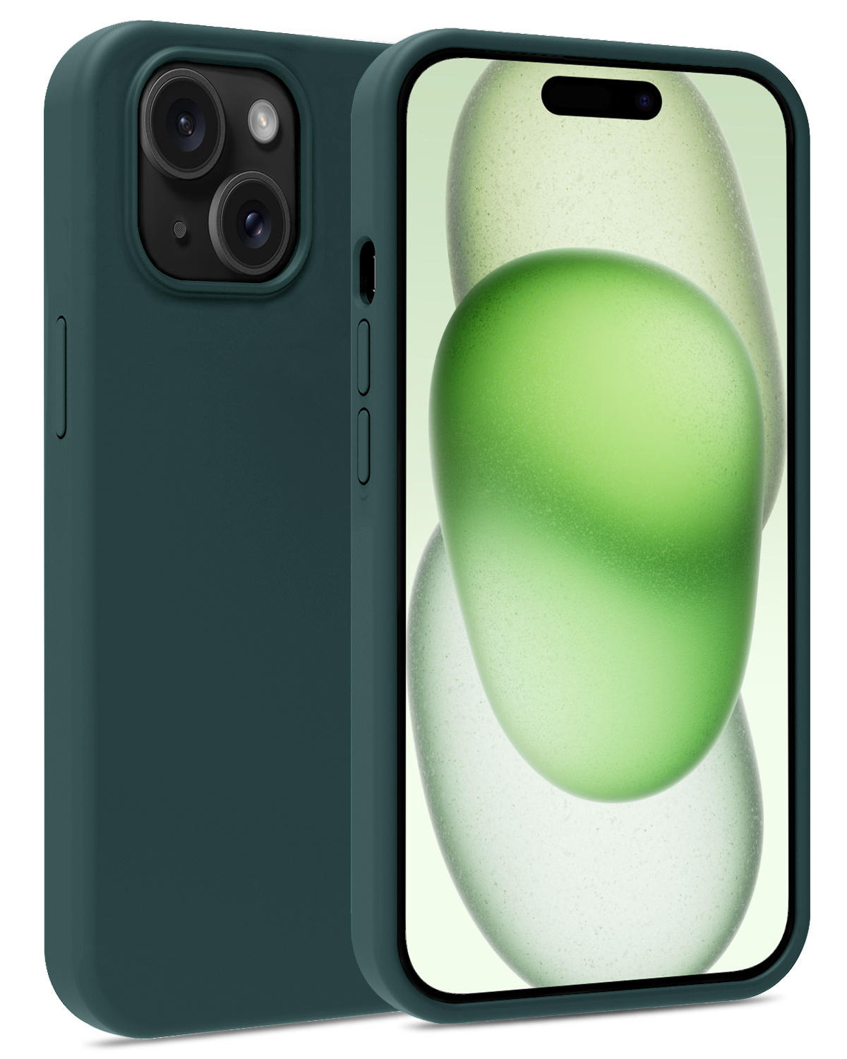 BASEY. Hoes Geschikt voor iPhone 15 Hoesje Siliconen Back Cover Case - Hoesje Geschikt voor iPhone 15 Hoes Cover Hoesje - Donkergroen