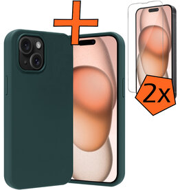 Nomfy Nomfy iPhone 15 Hoesje Siliconen Met 2x Screenprotector - Donkergroen