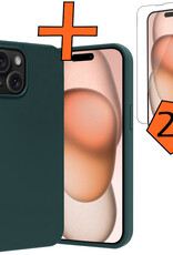 Nomfy Hoesje Geschikt voor iPhone 15 Plus Hoesje Siliconen Cover Case Met 2x Screenprotector - Hoes Geschikt voor iPhone 15 Plus Hoes Back Case - Donkergroen