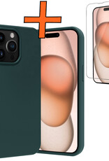 Nomfy Hoesje Geschikt voor iPhone 15 Pro Hoesje Siliconen Cover Case Met Screenprotector - Hoes Geschikt voor iPhone 15 Pro Hoes Back Case - Donkergroen