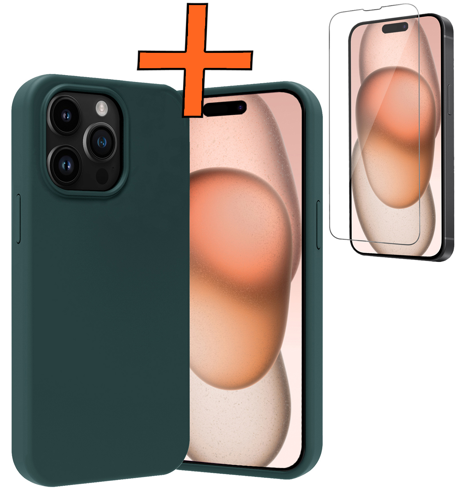 Nomfy Hoesje Geschikt voor iPhone 15 Pro Hoesje Siliconen Cover Case Met Screenprotector - Hoes Geschikt voor iPhone 15 Pro Hoes Back Case - Donkergroen