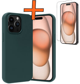 Nomfy Nomfy iPhone 15 Pro Max Hoesje Siliconen Met Screenprotector - Donkergroen