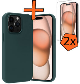 Nomfy Nomfy iPhone 15 Pro Max Hoesje Siliconen Met 2x Screenprotector - Donkergroen