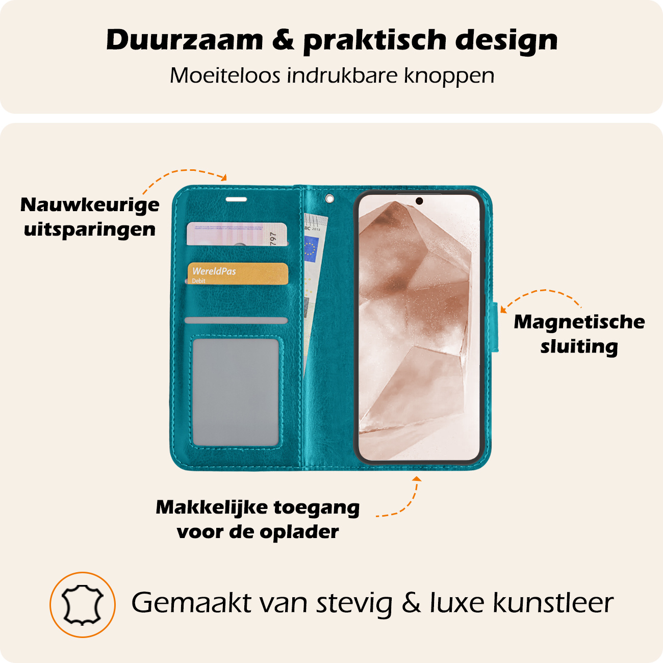 Nomfy Hoesje Geschikt voor Samsung A55 Hoes Bookcase Flipcase Book Cover - Hoes Geschikt voor Samsung Galaxy A55 Hoesje Book Case - Turquoise