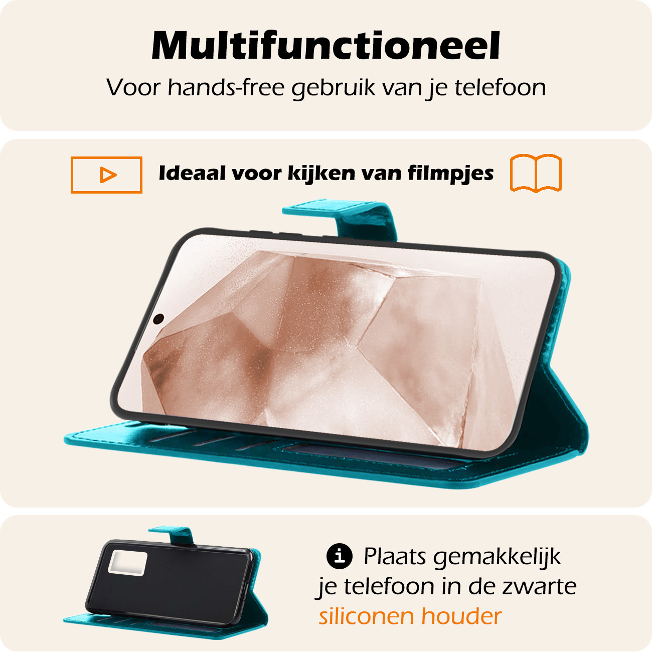 Nomfy Hoesje Geschikt voor Samsung A55 Hoes Bookcase Flipcase Book Cover - Hoes Geschikt voor Samsung Galaxy A55 Hoesje Book Case - Turquoise