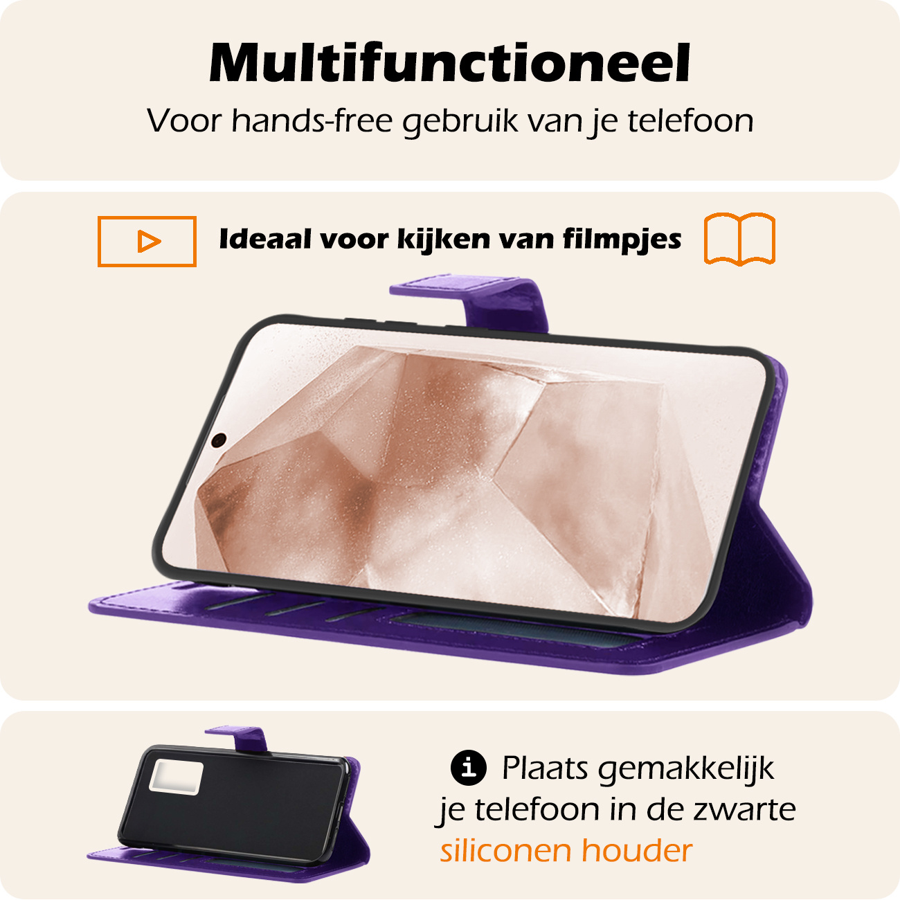 Nomfy Hoesje Geschikt voor Samsung A55 Hoes Bookcase Flipcase Book Cover - Hoes Geschikt voor Samsung Galaxy A55 Hoesje Book Case - Paars