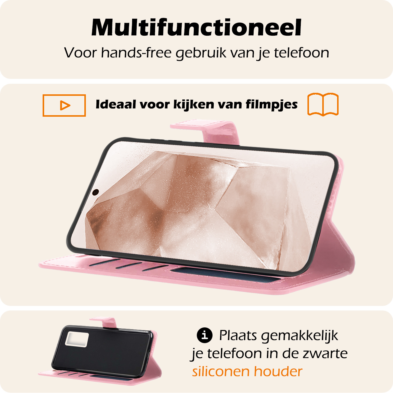 Nomfy Hoesje Geschikt voor Samsung A55 Hoes Bookcase Flipcase Book Cover - Hoes Geschikt voor Samsung Galaxy A55 Hoesje Book Case - Lichtroze