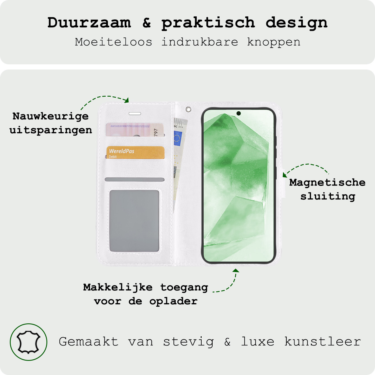 BASEY. Hoes Geschikt voor Samsung A55 Hoesje Bookcase Hoes Flip Case Book Cover - Hoesje Geschikt voor Samsung Galaxy A55 Hoes Book Case Hoesje - Wit