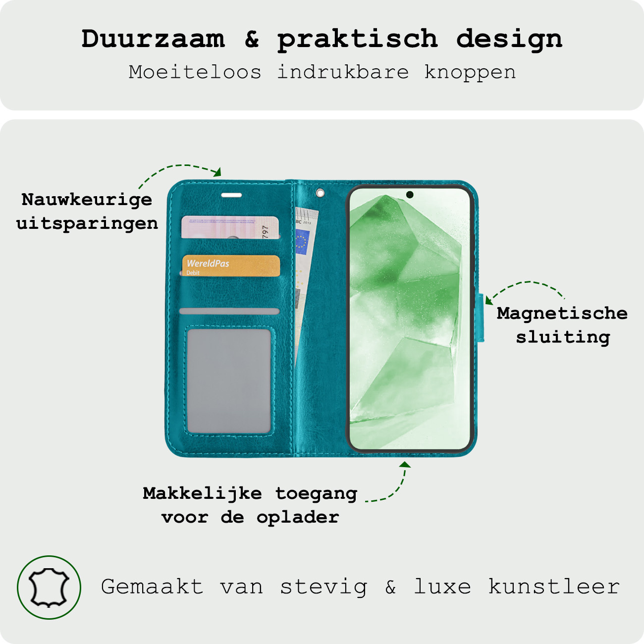 BASEY. Hoes Geschikt voor Samsung A55 Hoesje Bookcase Hoes Flip Case Book Cover - Hoesje Geschikt voor Samsung Galaxy A55 Hoes Book Case Hoesje - Turquoise