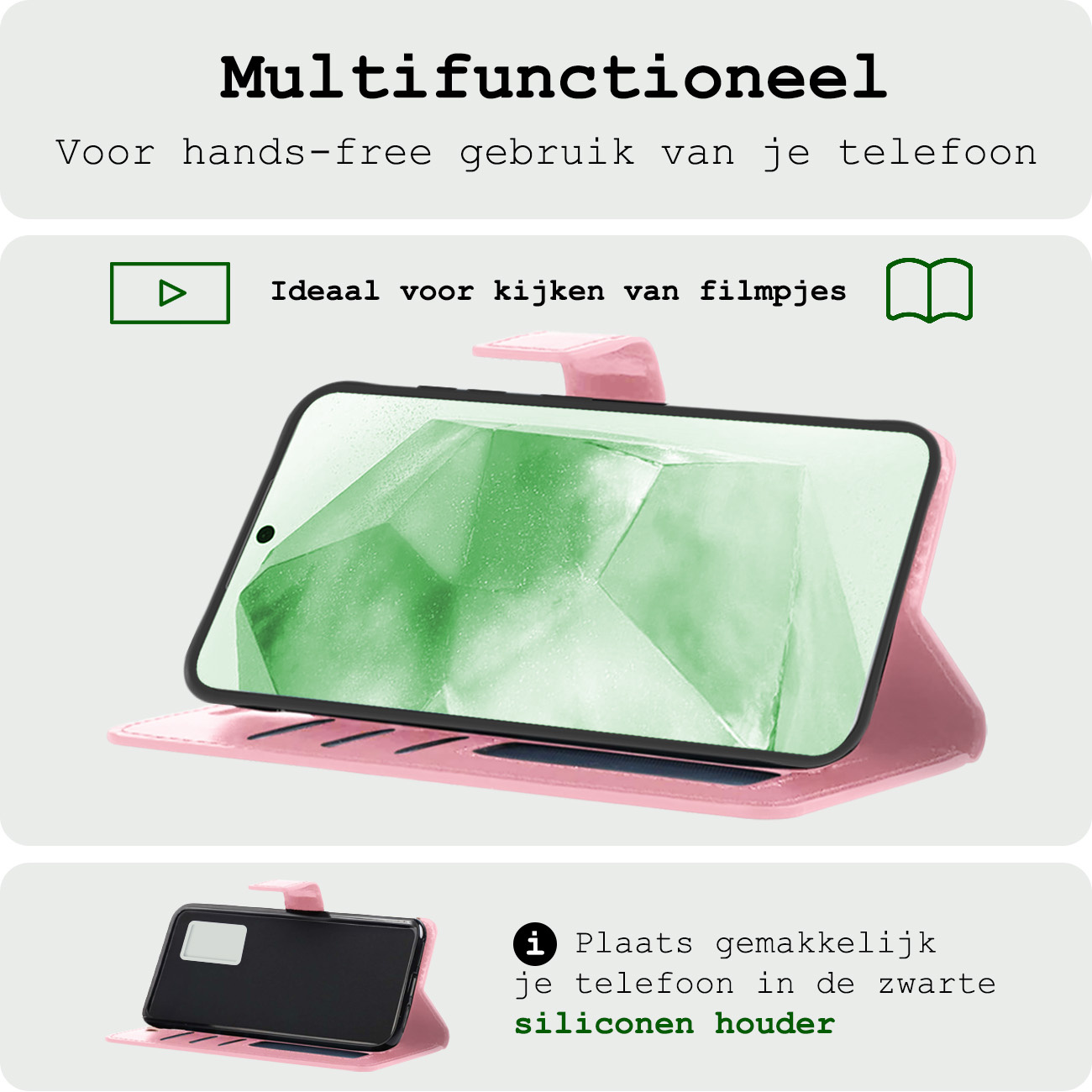 BASEY. Hoes Geschikt voor Samsung A55 Hoesje Bookcase Hoes Flip Case Book Cover - Hoesje Geschikt voor Samsung Galaxy A55 Hoes Book Case Hoesje - Lichtroze