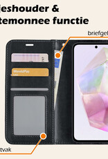 Nomfy Hoesje Geschikt voor Samsung A35 Hoes Bookcase Flipcase Book Cover Met 2x Screenprotector - Hoes Geschikt voor Samsung Galaxy A35 5G Hoesje Book Case - Zwart