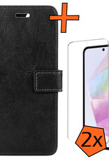 Nomfy Hoesje Geschikt voor Samsung A35 Hoes Bookcase Flipcase Book Cover Met 2x Screenprotector - Hoes Geschikt voor Samsung Galaxy A35 5G Hoesje Book Case - Zwart