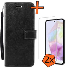 Nomfy Nomfy Samsung Galaxy A35 Hoesje Bookcase Met 2x Screenprotector - Zwart