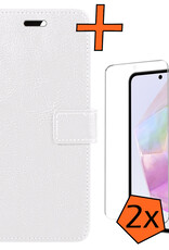 Nomfy Hoesje Geschikt voor Samsung A35 Hoes Bookcase Flipcase Book Cover Met 2x Screenprotector - Hoes Geschikt voor Samsung Galaxy A35 5G Hoesje Book Case - Wit