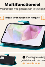 Nomfy Hoesje Geschikt voor Samsung A35 Hoes Bookcase Flipcase Book Cover Met 2x Screenprotector - Hoes Geschikt voor Samsung Galaxy A35 5G Hoesje Book Case - Turquoise