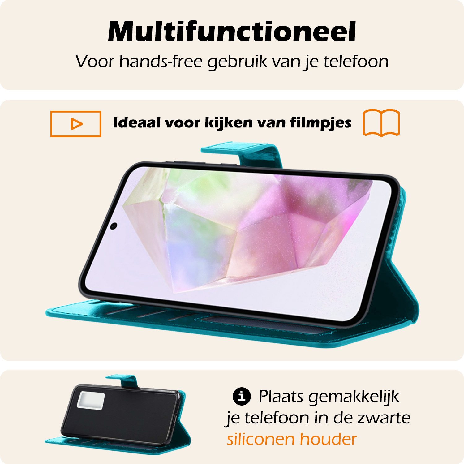 Nomfy Hoesje Geschikt voor Samsung A35 Hoes Bookcase Flipcase Book Cover Met 2x Screenprotector - Hoes Geschikt voor Samsung Galaxy A35 5G Hoesje Book Case - Turquoise
