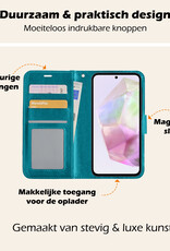Nomfy Hoesje Geschikt voor Samsung A35 Hoes Bookcase Flipcase Book Cover Met 2x Screenprotector - Hoes Geschikt voor Samsung Galaxy A35 5G Hoesje Book Case - Turquoise
