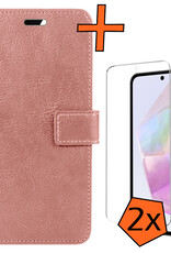 Nomfy Hoesje Geschikt voor Samsung A35 Hoes Bookcase Flipcase Book Cover Met 2x Screenprotector - Hoes Geschikt voor Samsung Galaxy A35 5G Hoesje Book Case - Rosé goud