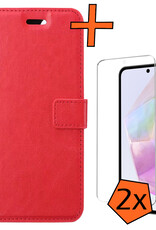 Nomfy Hoesje Geschikt voor Samsung A35 Hoes Bookcase Flipcase Book Cover Met 2x Screenprotector - Hoes Geschikt voor Samsung Galaxy A35 5G Hoesje Book Case - Rood