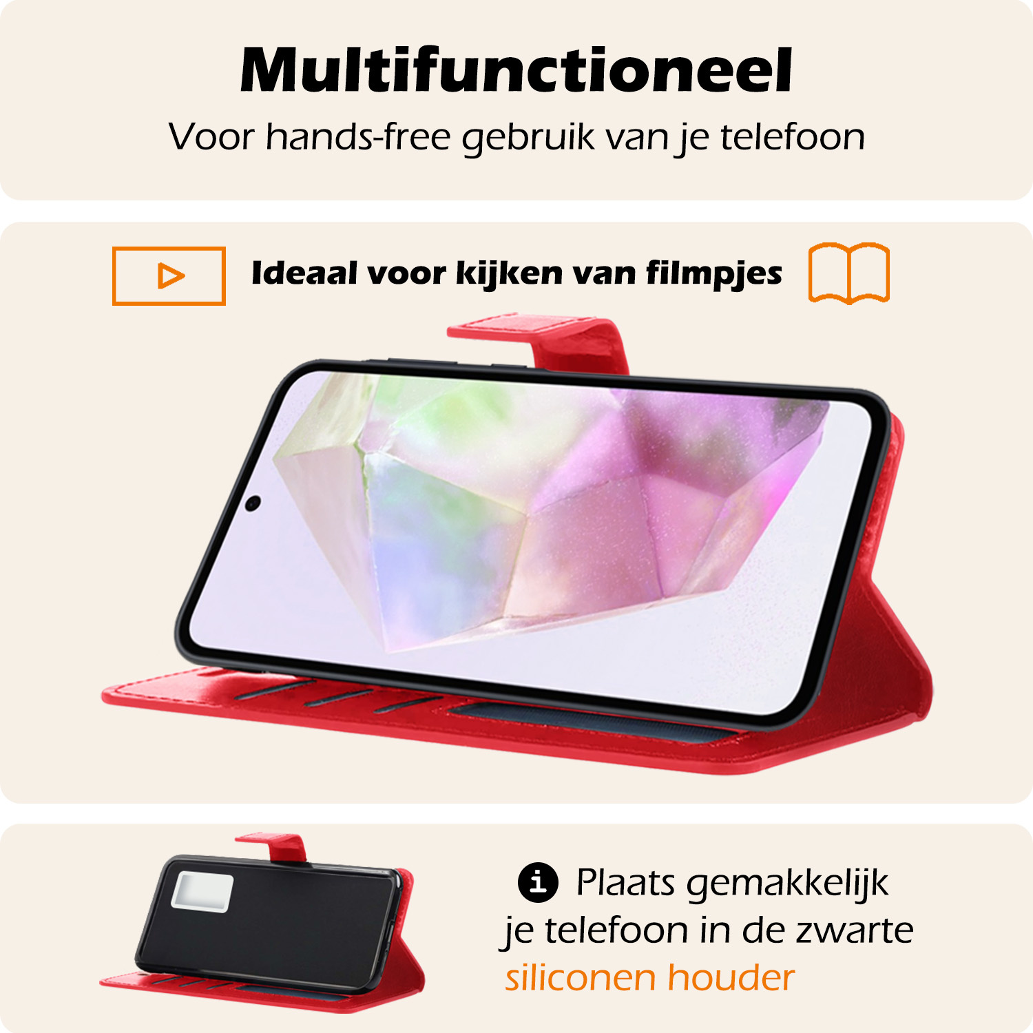 Nomfy Hoesje Geschikt voor Samsung A35 Hoes Bookcase Flipcase Book Cover Met 2x Screenprotector - Hoes Geschikt voor Samsung Galaxy A35 5G Hoesje Book Case - Rood