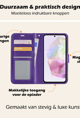 Nomfy Hoesje Geschikt voor Samsung A35 Hoes Bookcase Flipcase Book Cover Met 2x Screenprotector - Hoes Geschikt voor Samsung Galaxy A35 5G Hoesje Book Case - Paars