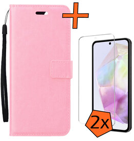 Nomfy Nomfy Samsung Galaxy A35 Hoesje Bookcase Met 2x Screenprotector - Lichtroze