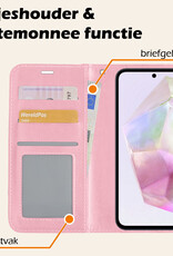 Nomfy Hoesje Geschikt voor Samsung A35 Hoes Bookcase Flipcase Book Cover Met 2x Screenprotector - Hoes Geschikt voor Samsung Galaxy A35 5G Hoesje Book Case - Lichtroze