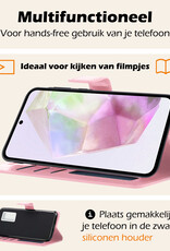 Nomfy Hoesje Geschikt voor Samsung A35 Hoes Bookcase Flipcase Book Cover Met 2x Screenprotector - Hoes Geschikt voor Samsung Galaxy A35 5G Hoesje Book Case - Lichtroze