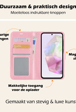 Nomfy Hoesje Geschikt voor Samsung A35 Hoes Bookcase Flipcase Book Cover Met 2x Screenprotector - Hoes Geschikt voor Samsung Galaxy A35 5G Hoesje Book Case - Lichtroze