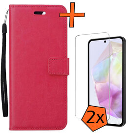 Nomfy Nomfy Samsung Galaxy A35 Hoesje Bookcase Met 2x Screenprotector - Donkerroze