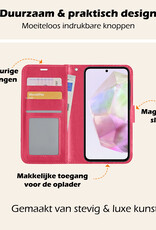 Nomfy Hoesje Geschikt voor Samsung A35 Hoes Bookcase Flipcase Book Cover Met 2x Screenprotector - Hoes Geschikt voor Samsung Galaxy A35 5G Hoesje Book Case - Donkerroze