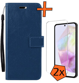 Nomfy Nomfy Samsung Galaxy A35 Hoesje Bookcase Met 2x Screenprotector - Donkerblauw