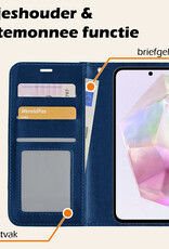 Nomfy Hoesje Geschikt voor Samsung A35 Hoes Bookcase Flipcase Book Cover Met 2x Screenprotector - Hoes Geschikt voor Samsung Galaxy A35 5G Hoesje Book Case - Donkerblauw