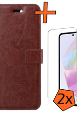Nomfy Hoesje Geschikt voor Samsung A35 Hoes Bookcase Flipcase Book Cover Met 2x Screenprotector - Hoes Geschikt voor Samsung Galaxy A35 5G Hoesje Book Case - Bruin