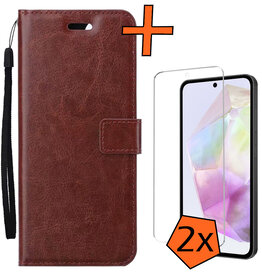 Nomfy Nomfy Samsung Galaxy A35 Hoesje Bookcase Met 2x Screenprotector - Bruin