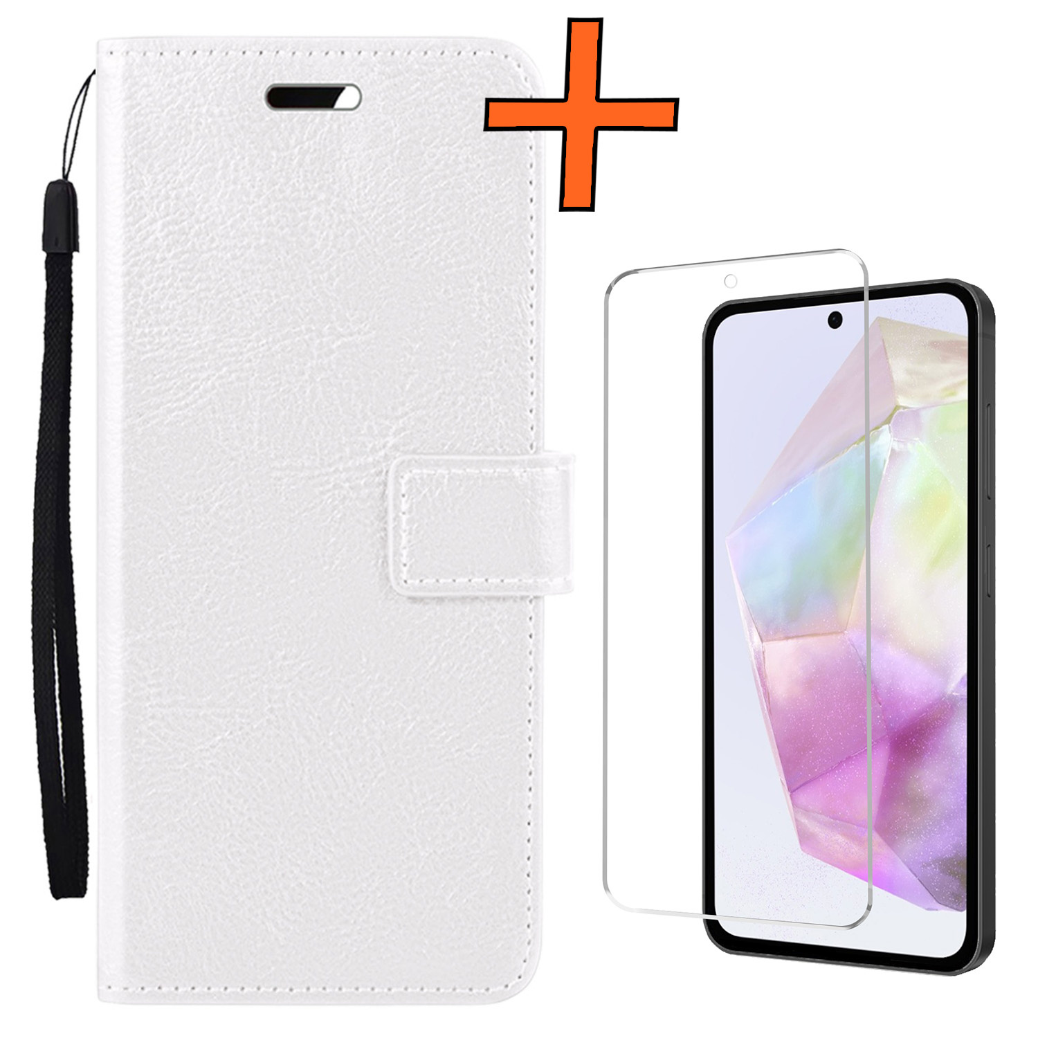 Nomfy Hoesje Geschikt voor Samsung A35 Hoes Bookcase Flipcase Book Cover Met Screenprotector - Hoes Geschikt voor Samsung Galaxy A35 5G Hoesje Book Case - Wit