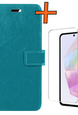 Nomfy Hoesje Geschikt voor Samsung A35 Hoes Bookcase Flipcase Book Cover Met Screenprotector - Hoes Geschikt voor Samsung Galaxy A35 5G Hoesje Book Case - Turquoise