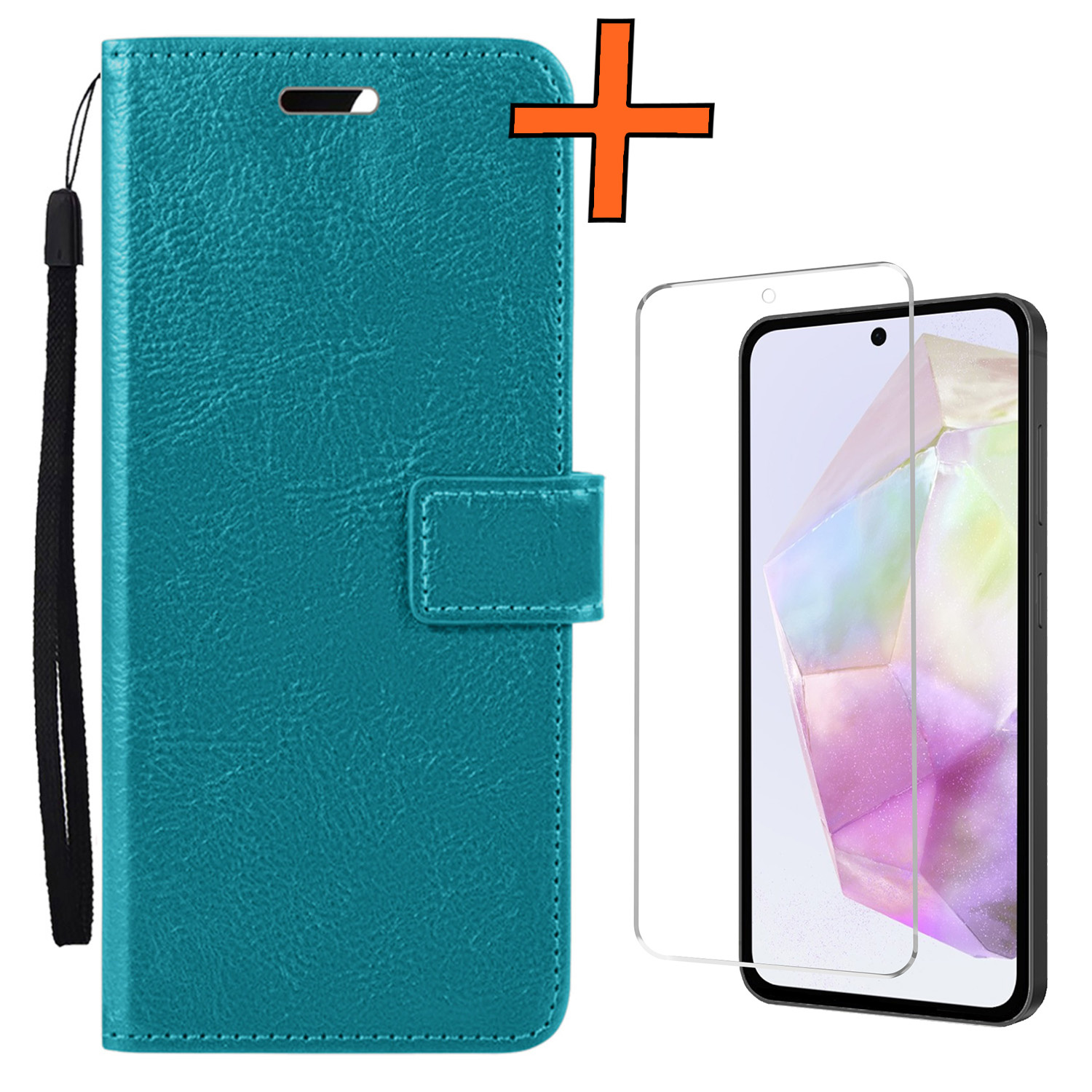 Nomfy Hoesje Geschikt voor Samsung A35 Hoes Bookcase Flipcase Book Cover Met Screenprotector - Hoes Geschikt voor Samsung Galaxy A35 5G Hoesje Book Case - Turquoise