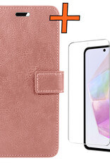 Nomfy Hoesje Geschikt voor Samsung A35 Hoes Bookcase Flipcase Book Cover Met Screenprotector - Hoes Geschikt voor Samsung Galaxy A35 5G Hoesje Book Case - Rosé goud