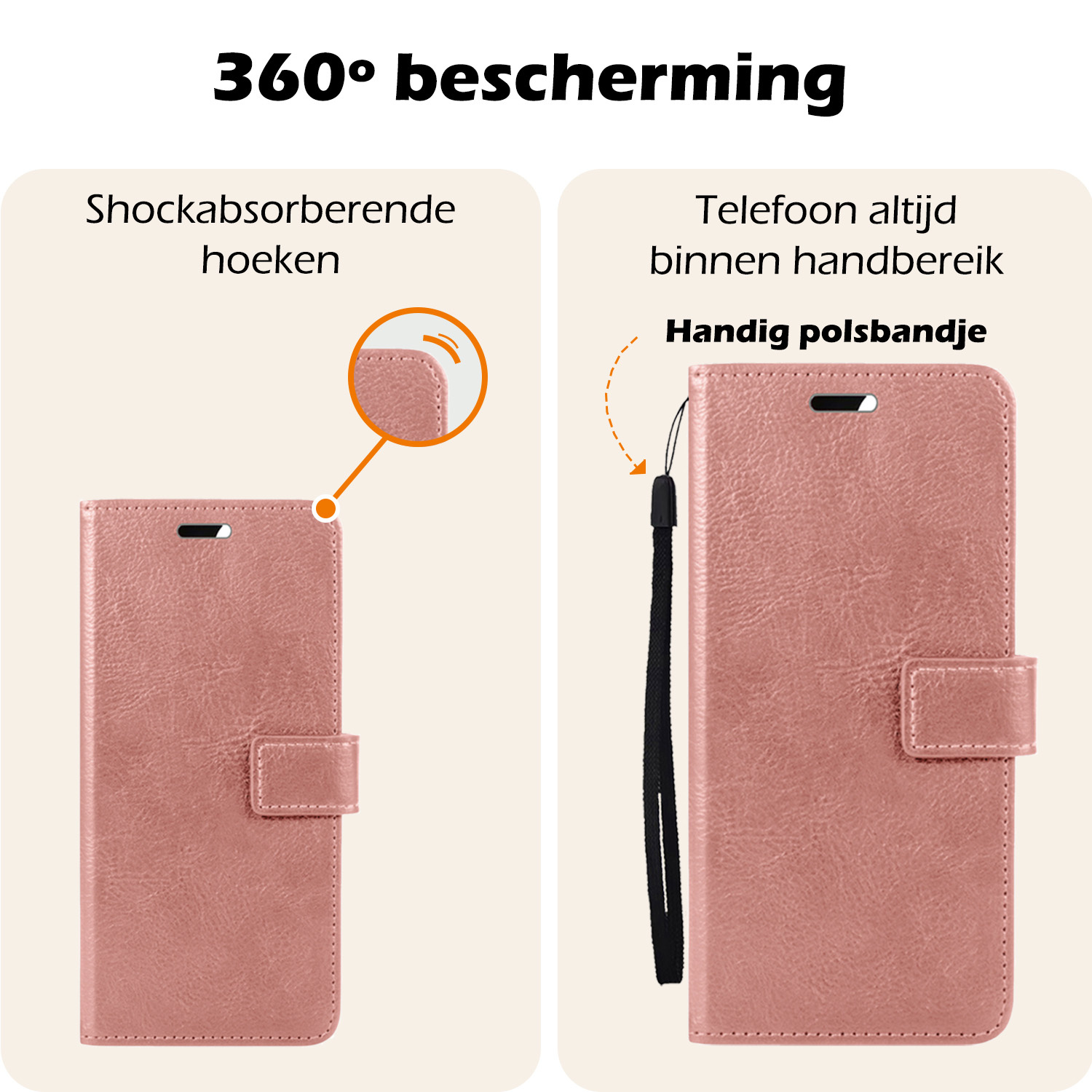 Nomfy Hoesje Geschikt voor Samsung A35 Hoes Bookcase Flipcase Book Cover Met Screenprotector - Hoes Geschikt voor Samsung Galaxy A35 5G Hoesje Book Case - Rosé goud